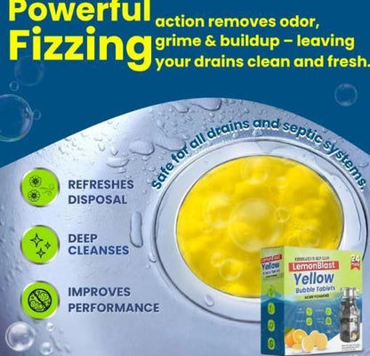 🚽🧼🍋 Toilet, Kitchen Sink, Bathroom Drainage Cleaner Tablets 🍋 LemonBlast Yellow Bubble Tablets (24pc) 🍋