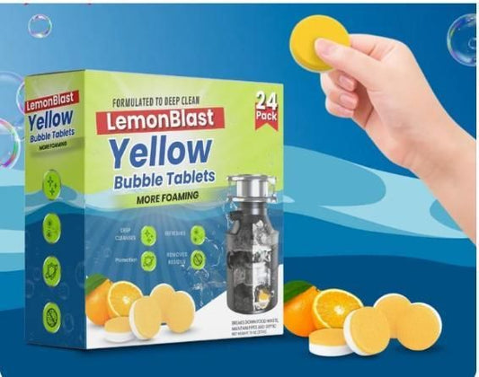 🚽🧼🍋 Toilet, Kitchen Sink, Bathroom Drainage Cleaner Tablets 🍋 LemonBlast Yellow Bubble Tablets (24pc) 🍋