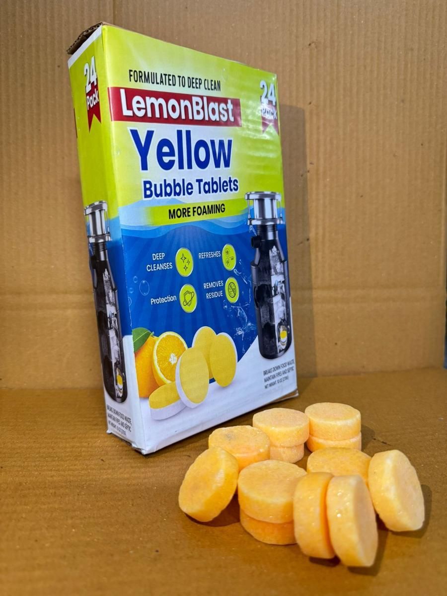 🚽🧼🍋 Toilet, Kitchen Sink, Bathroom Drainage Cleaner Tablets 🍋 LemonBlast Yellow Bubble Tablets (24pc) 🍋